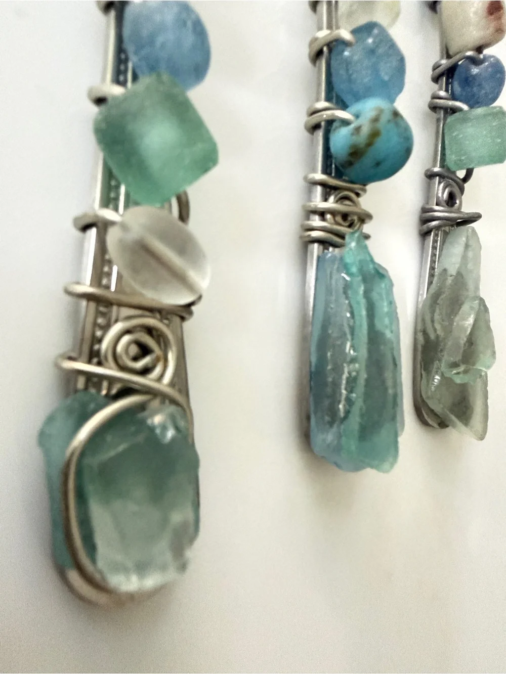 Choice Wire Wrapped stones Sea Glass 3pc Flatware Set Artisan Knife Fork Spoon⁠
